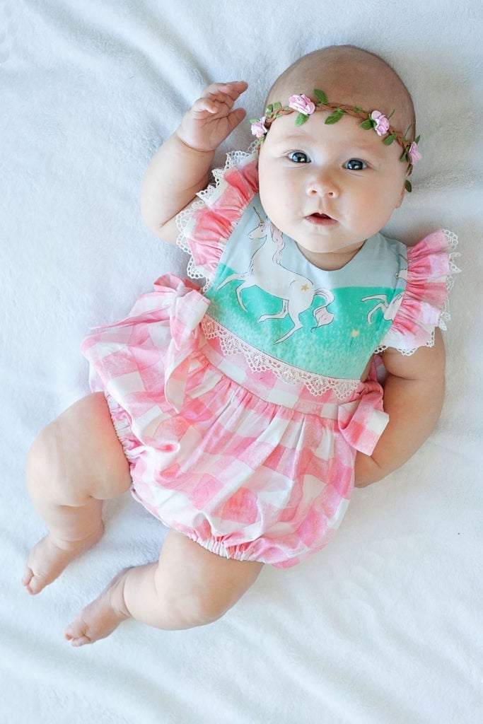 M4M Hampton Baby Romper PDF Sewing Pattern in Sarah Jane Magic and Sommer Fabric from Michael Miller Fabrics