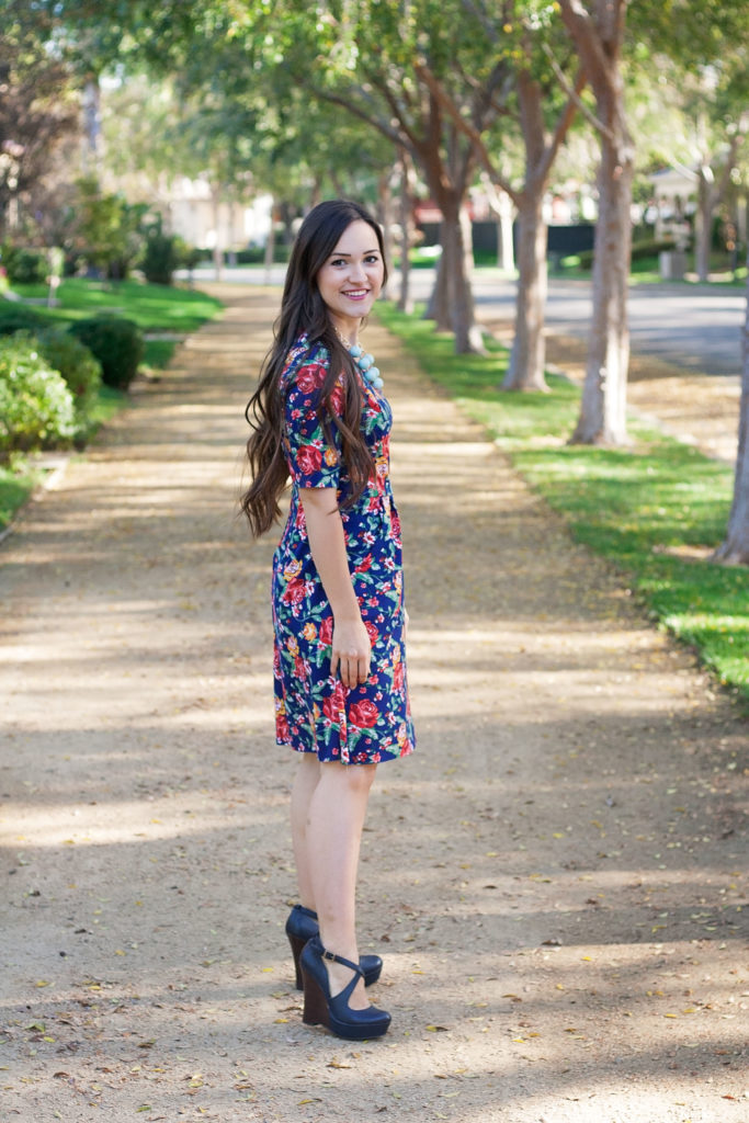 Hey June Handmade Charleston Dress with pockets in LA Finch Fabrics Floral Ponte De Roma