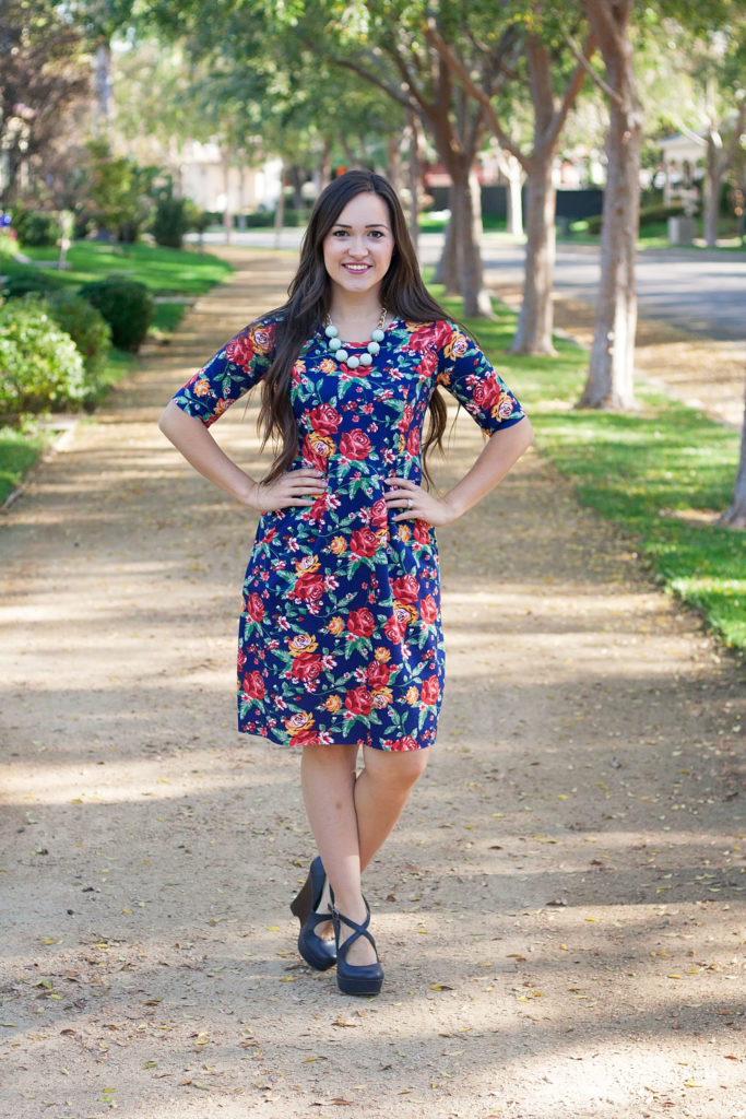 Hey June Handmade Charleston Dress with pockets in LA Finch Fabric Floral Ponte De Roma