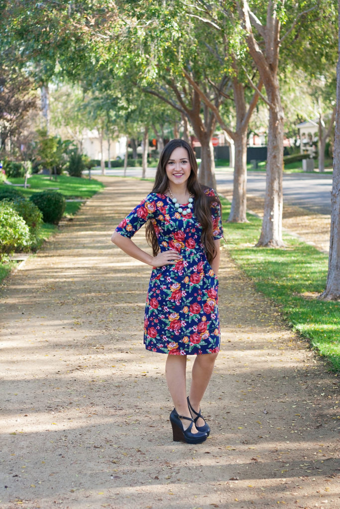 Hey June Handmade Charleston Dress with pockets LA Finch Fabric Floral Ponte De Roma