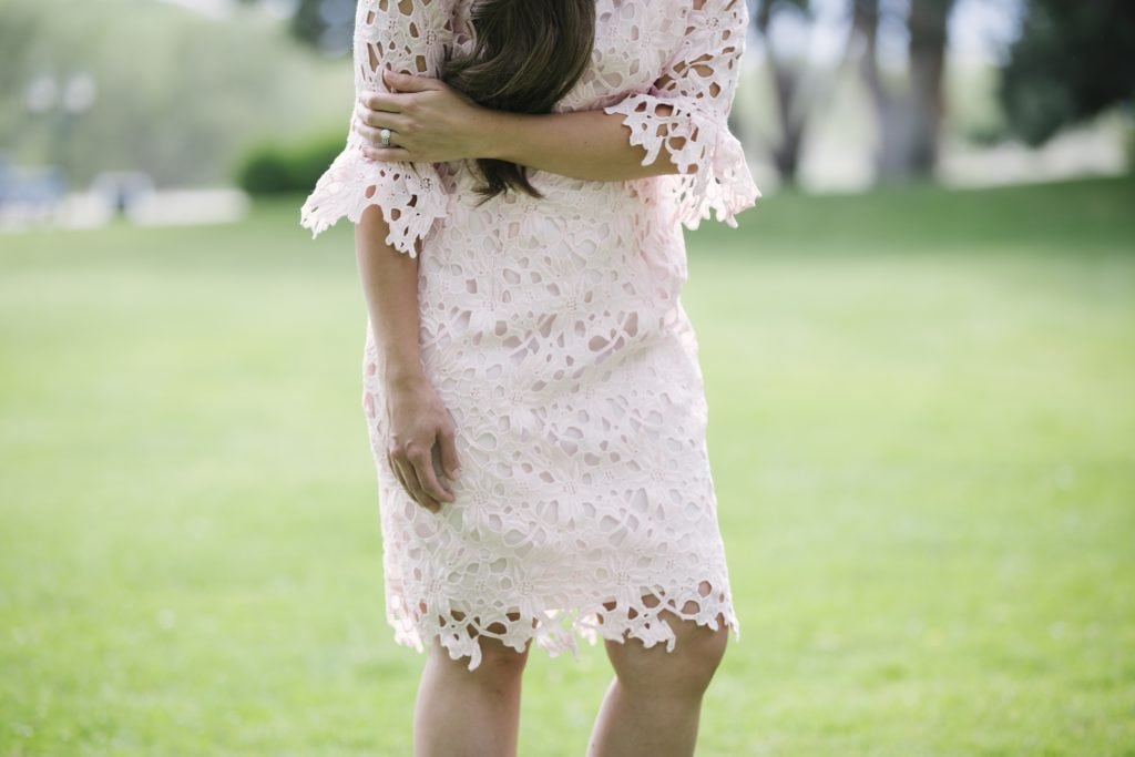 Pink blush outlet lace overlay dress