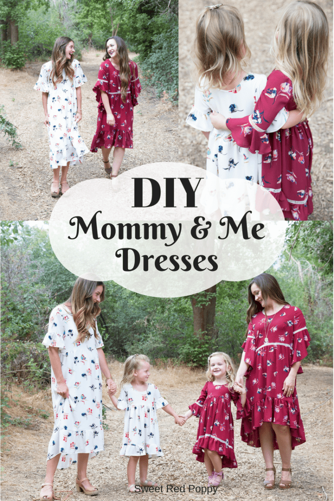 DIY sewing Mommy and Me Matching Dresses Stylish Fabrics white and burgundy 