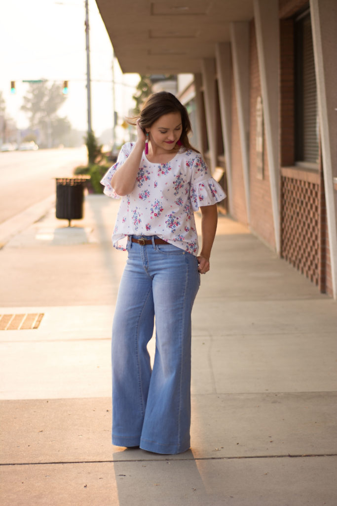 Blue Carolina Fabric from Riley Blake Designs Grainline Scout Tee with Ruffle Sleeves PDF Pattern Sewing