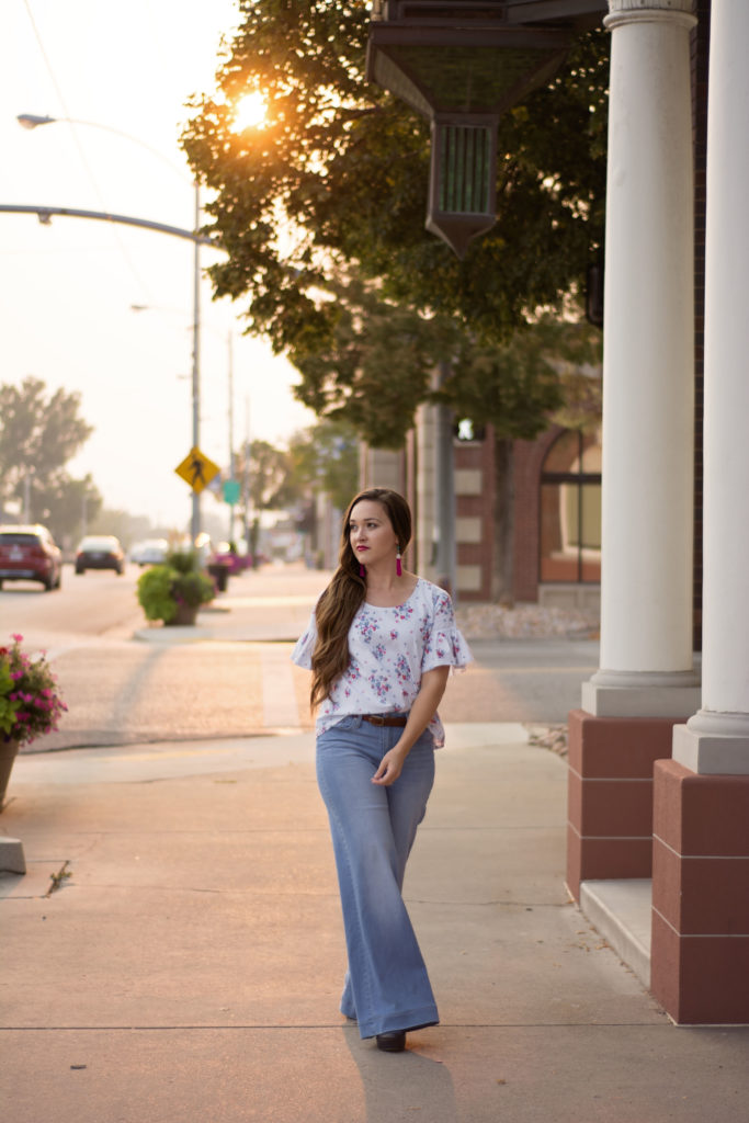 Blue Carolina Fabric from Riley Blake Designs Grainline Scout Tee with Ruffle Sleeves PDF Pattern