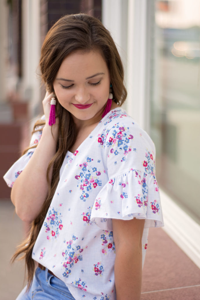 Blue Carolina Fabric from Riley Blake Designs Grainline Scout Tee with Ruffle Sleeves PDF Pattern