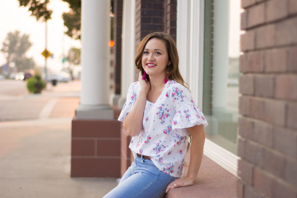 Blue Carolina Fabric from Riley Blake Designs Grainline Scout Tee with Ruffle Sleeves PDF Pattern