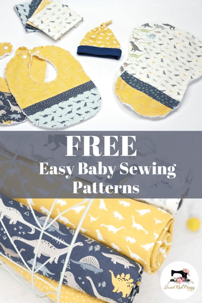 Free baby sewing patterns featured by top US sewing blog, Sweet Red Poppy: Three Free Easy to Sew Baby Patterns. Top Knot Baby Hat, Flannel Burp Cloth and Easy Bib Tutorial.