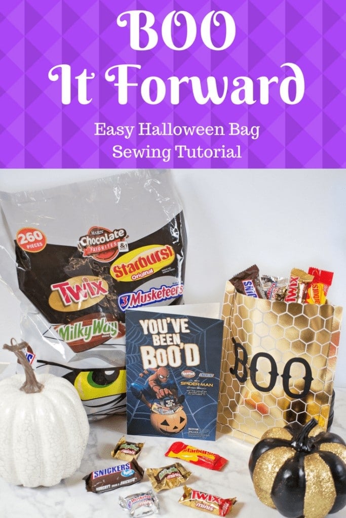 Ad # Learn how to sew an easy card stock paper BOO It Forward Halloween Gift Bag. #BOOItForward #CollectiveBias