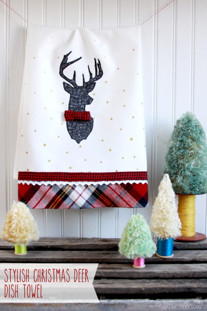 20+ Christmas Sewing Projects featured by top US craft blogger, Sweet Red Poppy: Flamingo Toes Christmas Deer Dish Towel