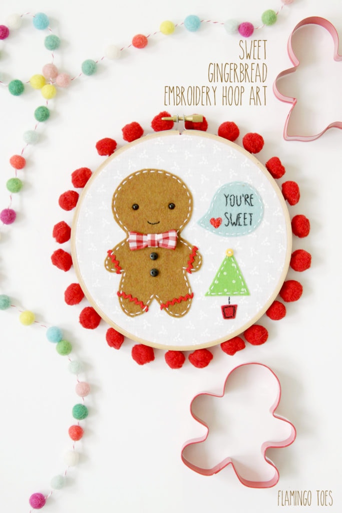 20+ Christmas Sewing Projects featured by top US craft blogger, Sweet Red Poppy: Flamingo Toes Sweet Gingerbread Embroidery Hoop Art 