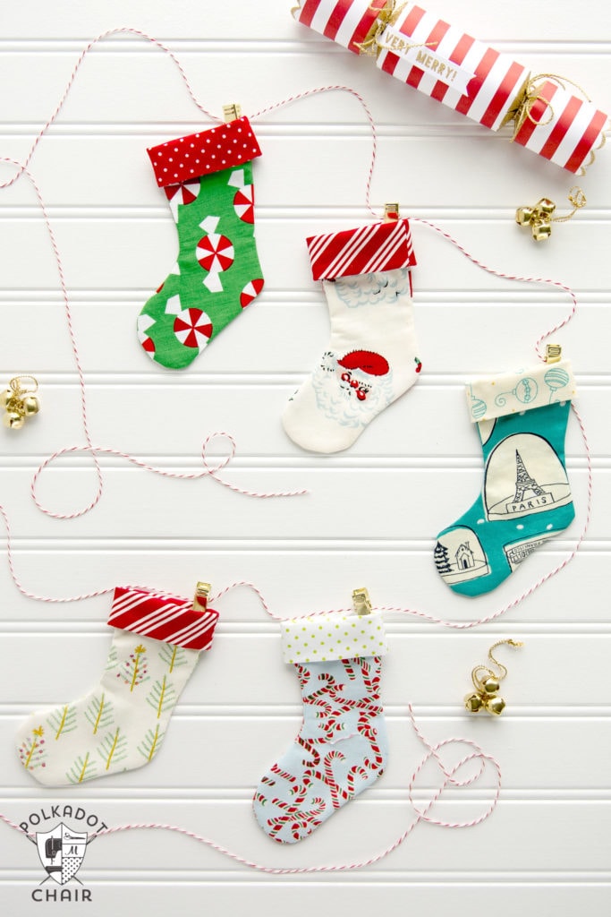 20+ Christmas Sewing Projects featured by top US craft blogger, Sweet Red Poppy: Polka Dot Chair Christmas Stocking Garland Tutorial