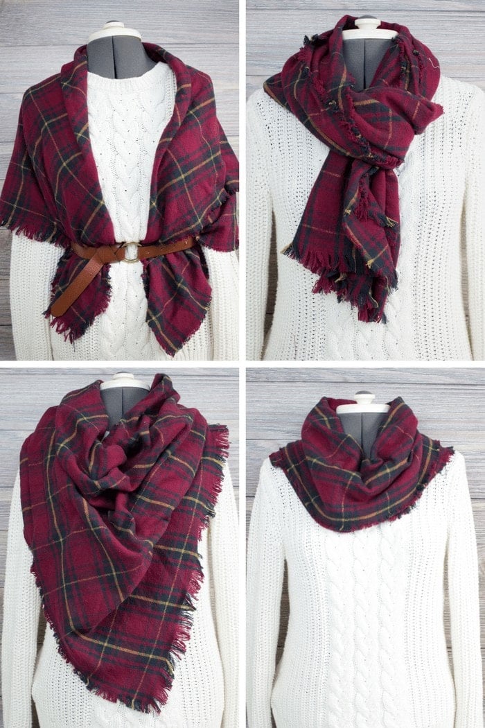 Four different ways to style a blanket scarf