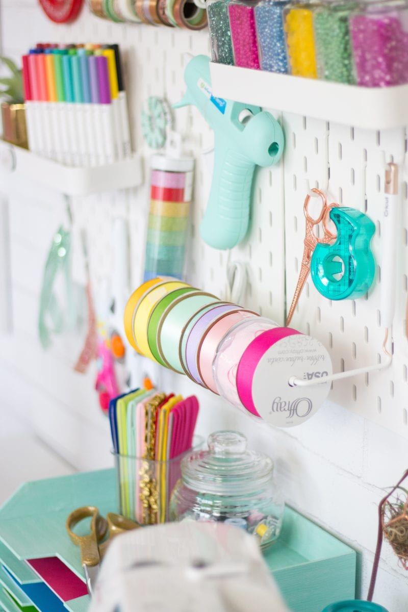 Cute & Functional Craft and Sewing Room Ideas featured by top US craft blog, Sweet Red Poppy: Craft Room Organization Pegboard