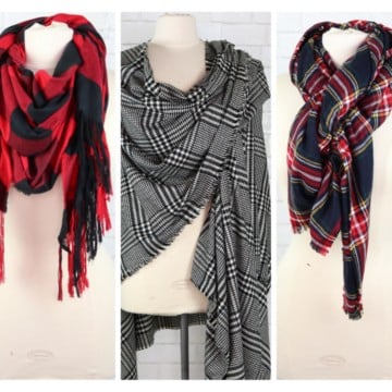 How to Make a No-Sew Plaid Blanket Scarf and Style it over 20 Different Ways, a tutorial featured by top US sewing blogger, Sweet Red Poppy.
