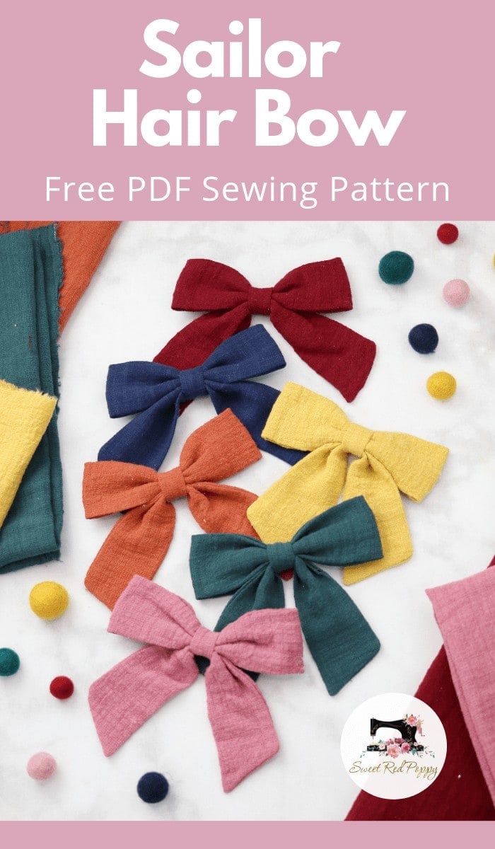 Girls Sailor Hair Bow PDF Sewing Pattern and Tutorial. Sweet Red Poppy