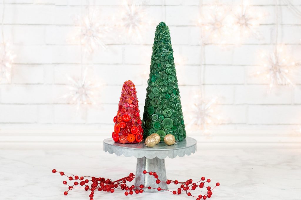 Button and Bead Covered Foam Christmas Tree Tutorial