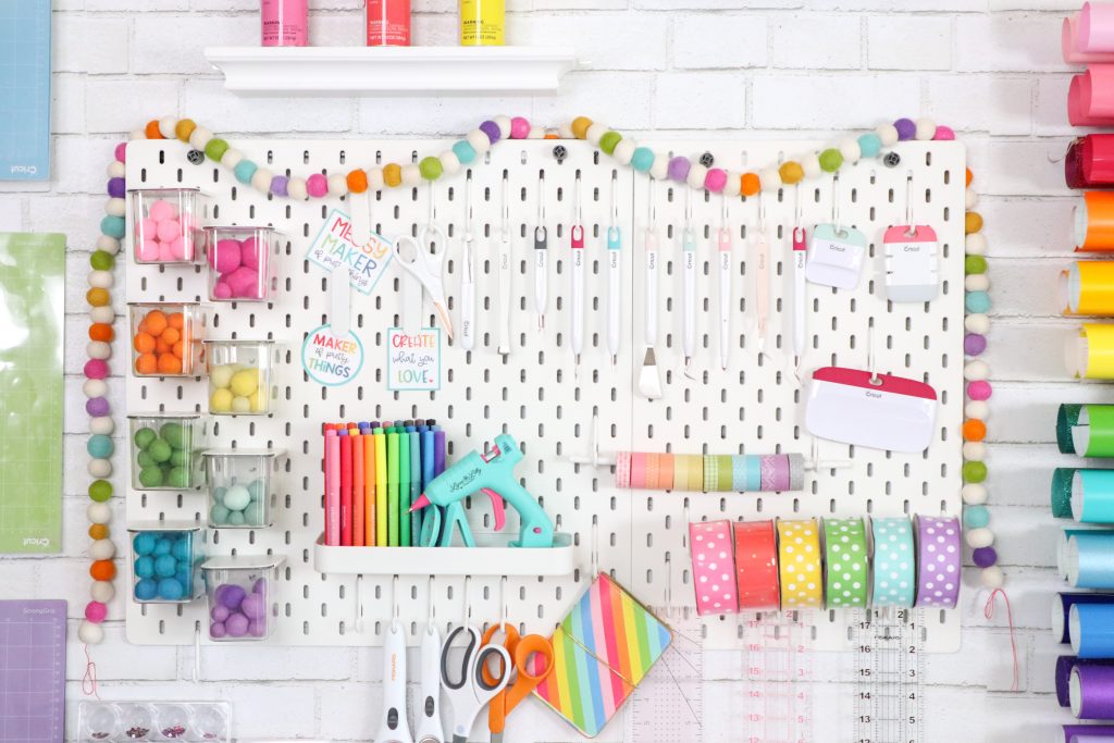 Craft room with IKEA pegboard organization