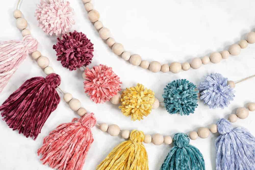 Wooden Bead Garland Multicolor 57 inchh Wood, Red