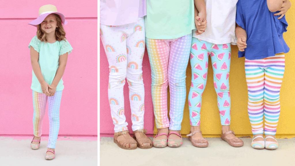 Sweet Red Poppy FREE Knit Fabric Leggings Sewing Pattern for Beginners. | Leggings Pattern by popular US sewing blog, Sweet Red Poppy: image of young girls wearing stretchy leggings. 
