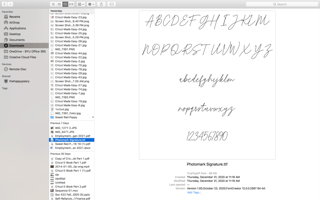 How to Upload a Font to Cricut by popular US craft blog, Sweet Red Poppy: screenshot of cursive text on a page. 