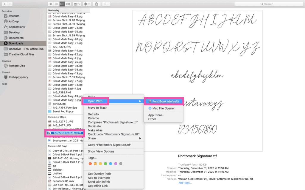 How to upload a font to Cricut Design Space |How to Upload a Font to Cricut by popular US craft blog, Sweet Red Poppy: screenshot of cursive text on a page. 