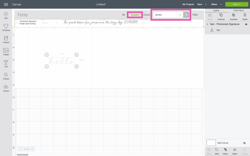 Learn How to Find High-Quality Fonts, Download a Font and Upload a Font to Cricut Design Space. |How to Upload a Font to Cricut by popular US craft blog, Sweet Red Poppy: screenshot of a font being placed on Canvas. 