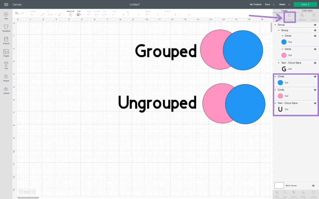 How to Use Ungroup in Cricut Design Space