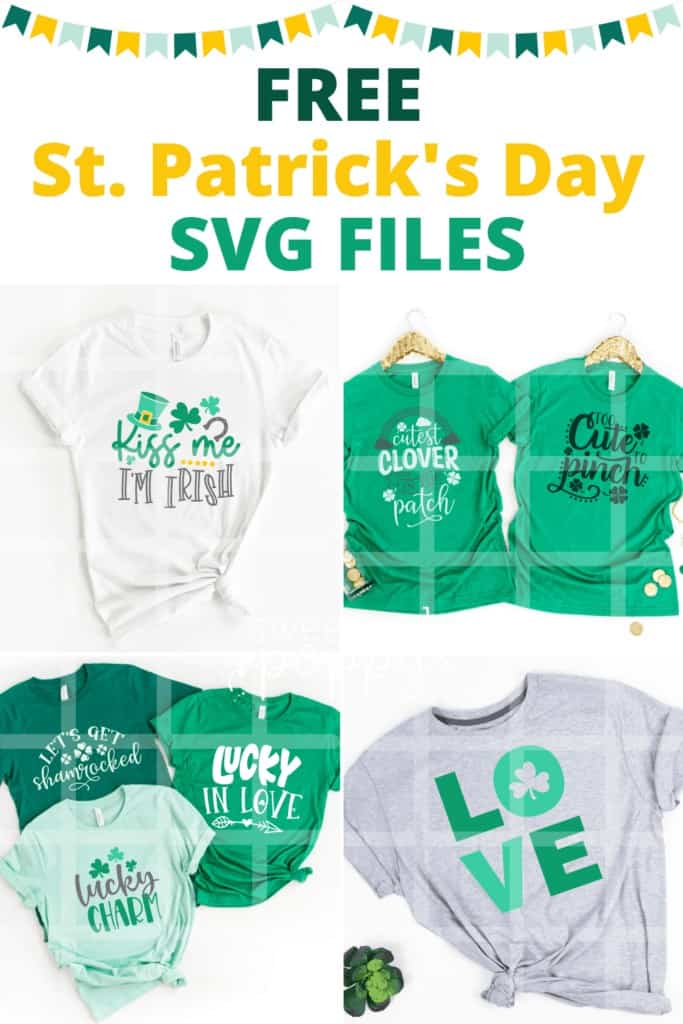 Looking for Saint Patrick's Day Cut Files? Well, look no further! I’m sharing my 7 different FREE Saint Patrick's Day SVG files. |FREE St. Patricks Day SVG Files |St. Patrick's Day SVG Files by popular US craft blog, Sweet Red Poppy: collage image of t-shirts with St. Patrick's Day graphics.