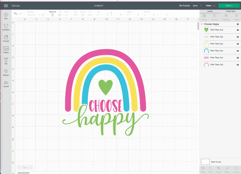 How to Use Offset by popular US craft blog, Sweet Red Poppy: image of a rainbow image in Cricut Design Space canvas. 