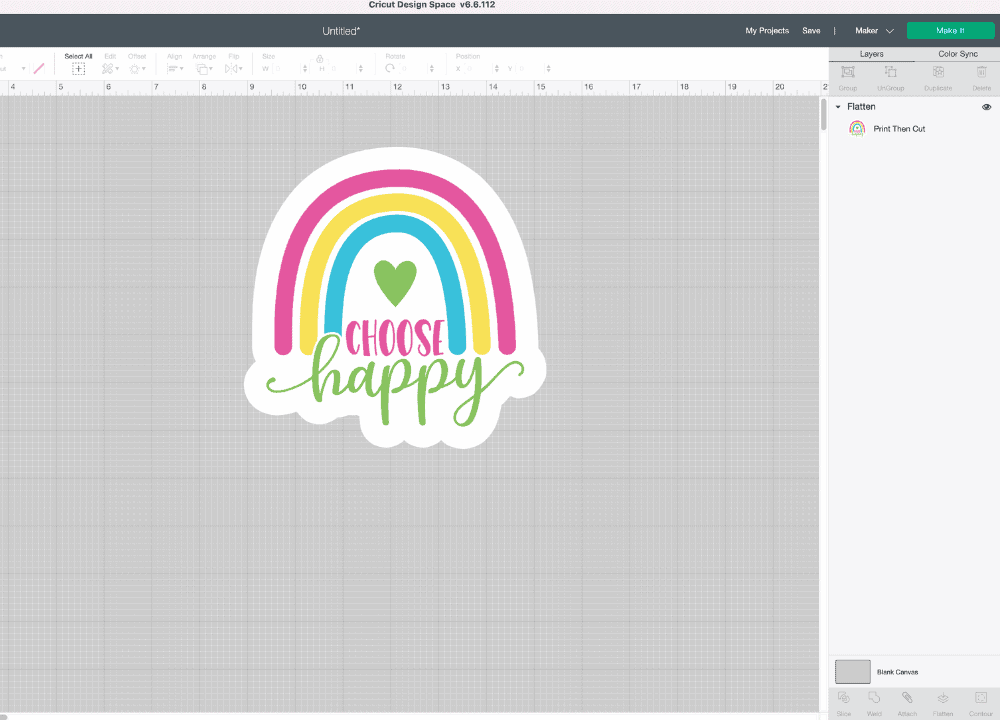 How to Use Offset by popular US craft blog, Sweet Red Poppy: image of a rainbow image in Cricut Design Space canvas. 
