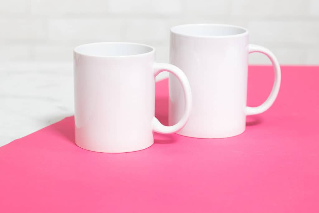 Cricut mug press review featured by top Cricut blogger, Sweet Red Poppy |Cricut Mug Press by popular US craft blog, Sweet Red Poppy: image of white ceramic mugs. 