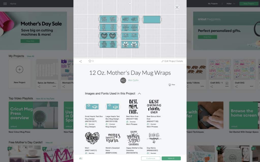 Mug Wrap Design File |Mother's Day Mug by popular US craft blog, Sweet Red Poppy: screenshot image of Mother's Day mug wraps. 