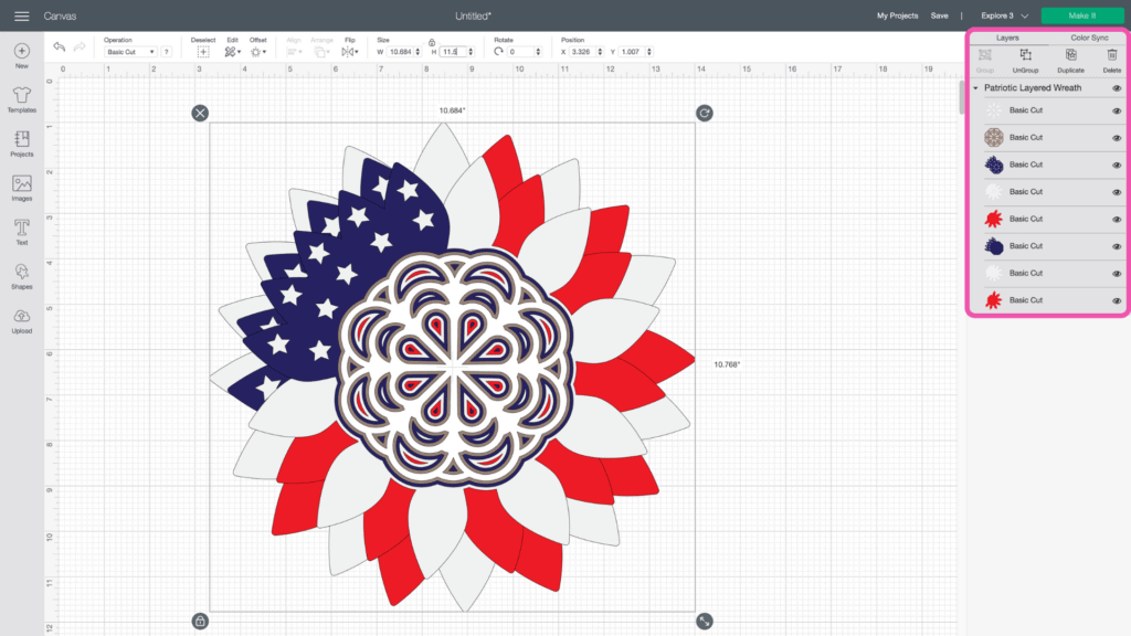 DIY 4th of July Wreath by popular US craft blog, Sweet Red Poppy: image of Cricut Design Space.