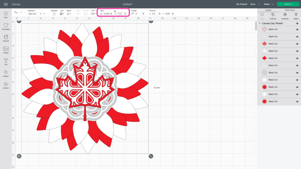 Canada Day Wreath by popular US craft blog, Sweet Red Poppy: image of Cricut Design Space. 