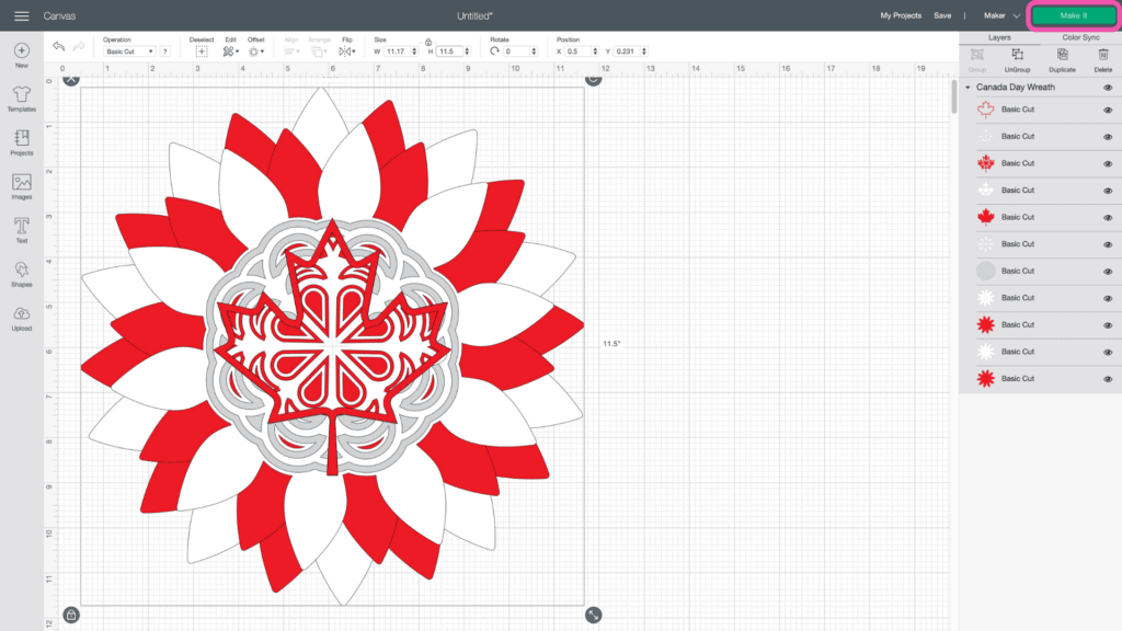 Canada Day Wreath by popular US craft blog, Sweet Red Poppy: image of Cricut Design Space. 