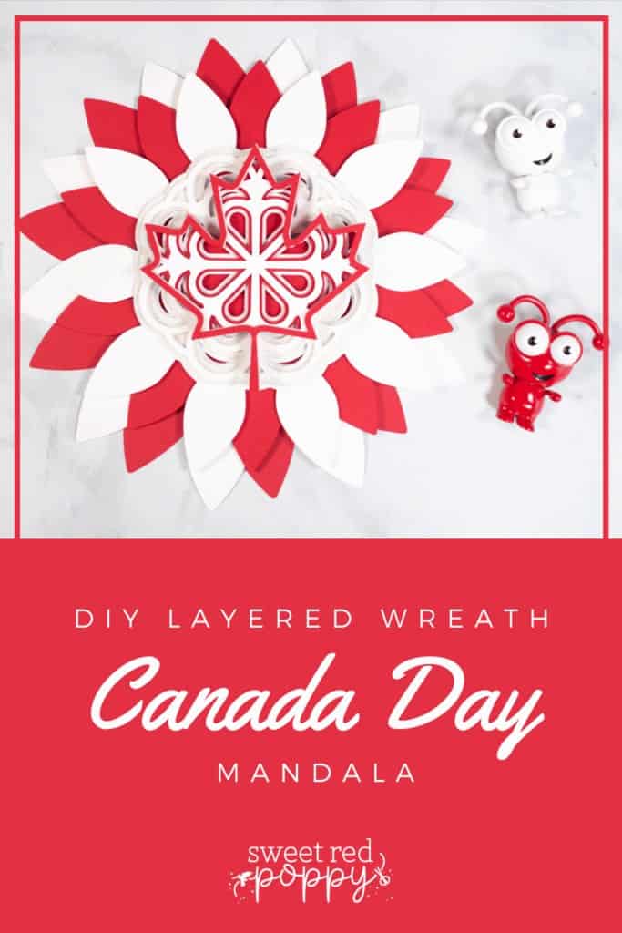 Canada Day Wreath by popular US craft blog, Sweet Red Poppy: Pinterest image of a layered Canada Day wreath. 