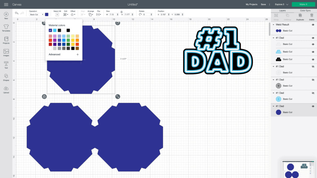 DIY Father's Day Card by popular US craft blog, Sweet Red Poppy: screenshot image of Cricut design space.