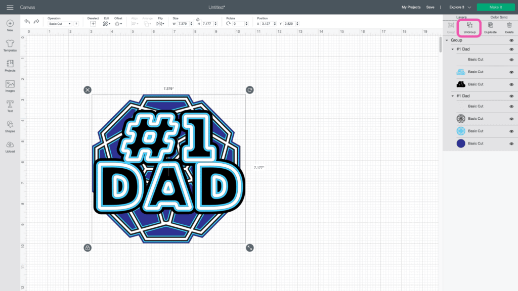 DIY Father's Day Card by popular US craft blog, Sweet Red Poppy: screenshot image of Cricut design space.
