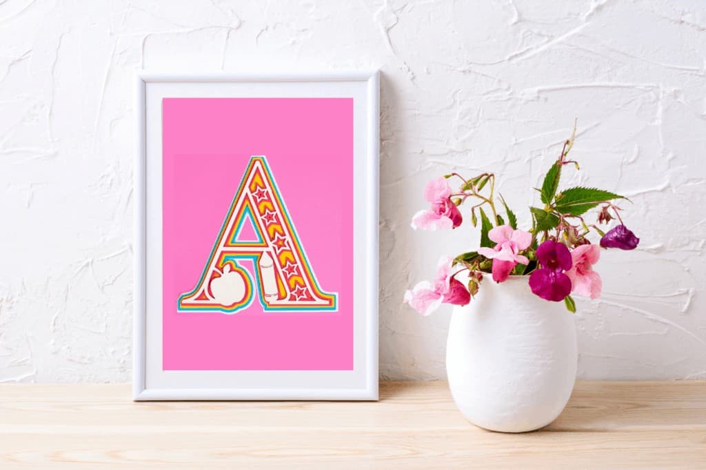 Layered Alphabet by popular US craft blog, Sweet Red Poppy: image of a letter A mandal in a white picture frame.