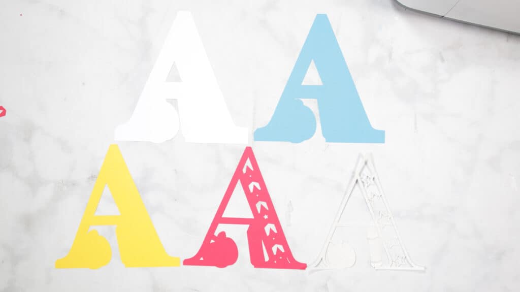 Layered Alphabet by popular US craft blog, Sweet Red Poppy: image of letter A cutouts. 