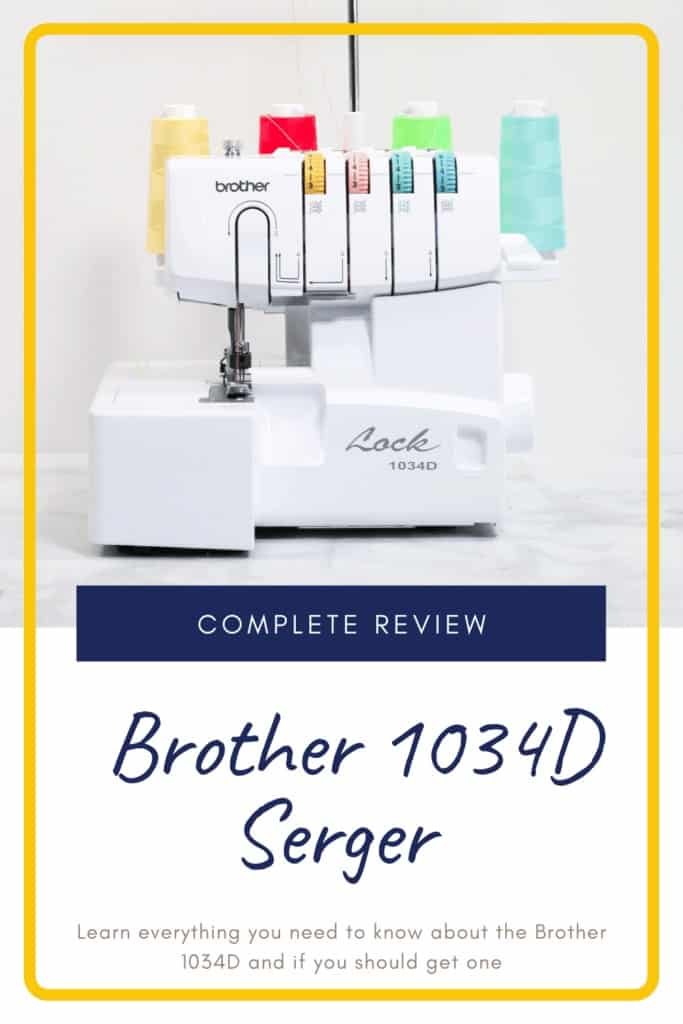 Brother 1034D Serger by popular US sewing blog, Sweet Red Poppy: Pinterest image of the Brother 1034D serger.