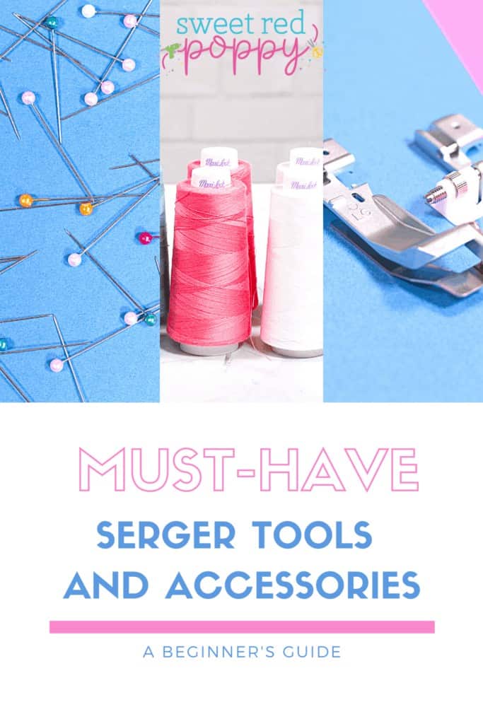 Serger Machine by popular US sewing blog, Sweet Red Poppy: Pinterest image of serger machine tools. 
