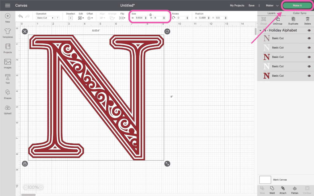 Once you have the size finalized, you're ready to cut the design! Click “Make It” in the upper right-hand corner of the screen.