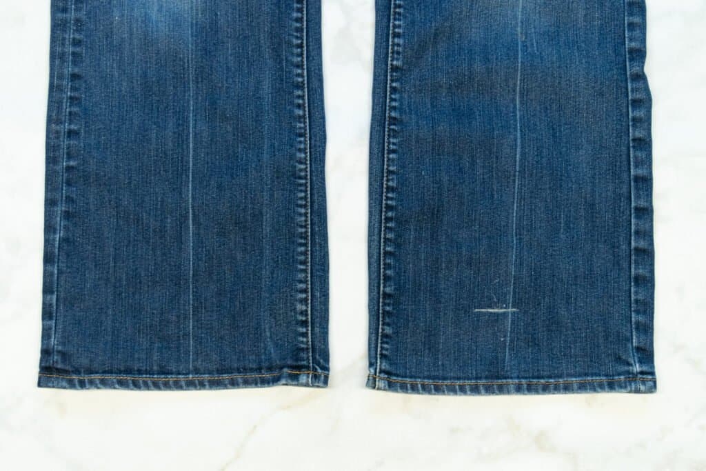 the jeans hem is marked