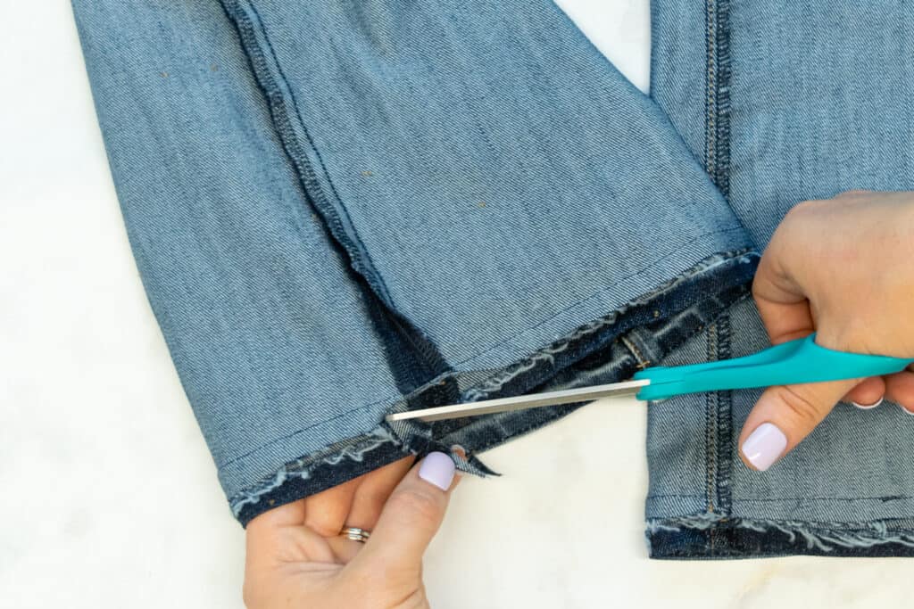 remove bulk by cutting the inseam and outer leg seams out of the seam allowances