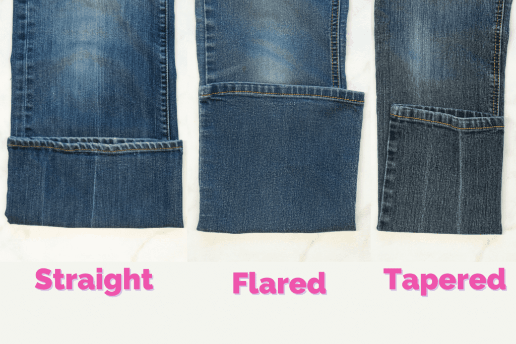 the three jean leg styles are straight, flared, and tapered