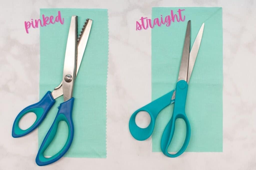 photo comparing the difference between a straight cut edge and a pinked edge
