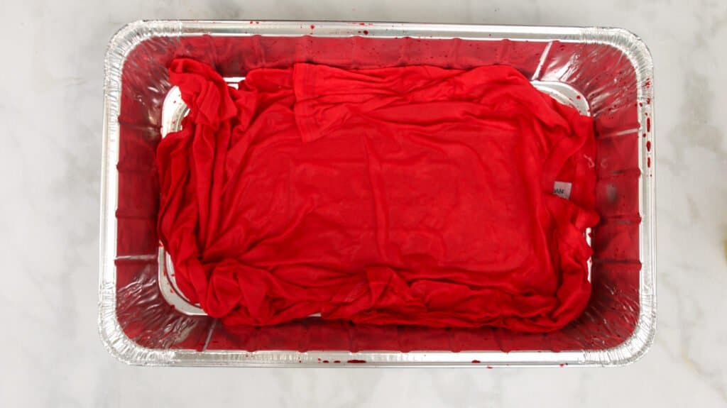 Tie Dye Red Shirt in Aluminum Baking Tin