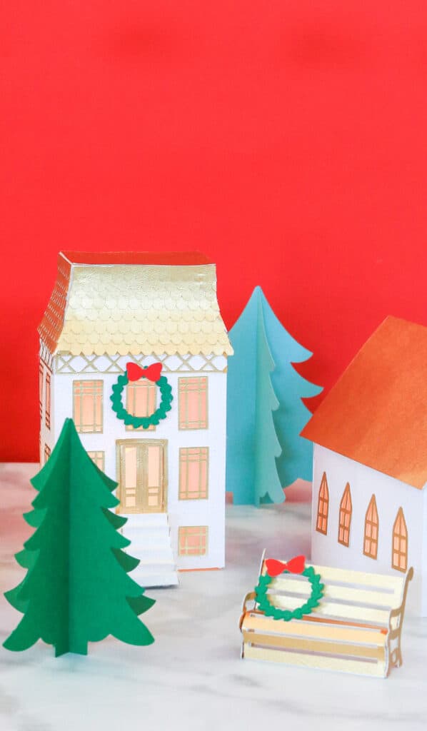 Finished 3D paper Christmas Condo with Christmas village designs