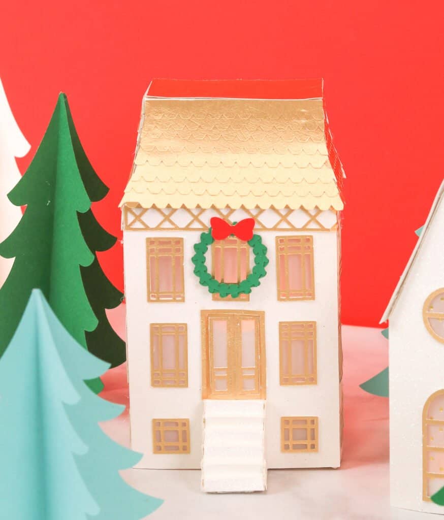 Finished 3D Paper Christmas Condo Free Cricut SVG Template